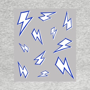 Sketchy Blue and White Lightning Bolts on Grey T-Shirt